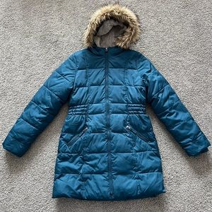 Girl’s Lands End Winter Fleece Lined Down Alternative Coat, Size XL (16), Teal